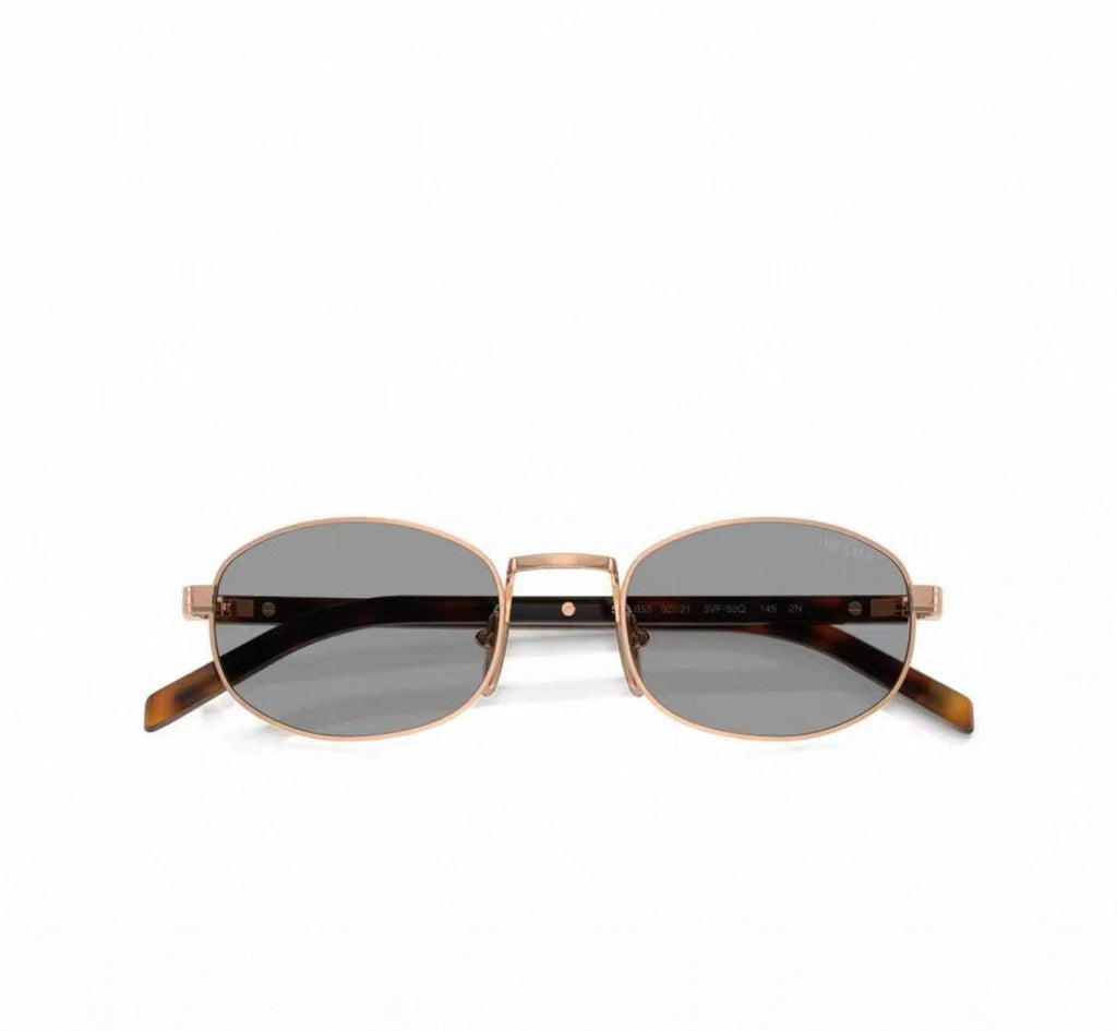 Gold&Gray unisex acetate and metal oval sunglasses, detail-04 view