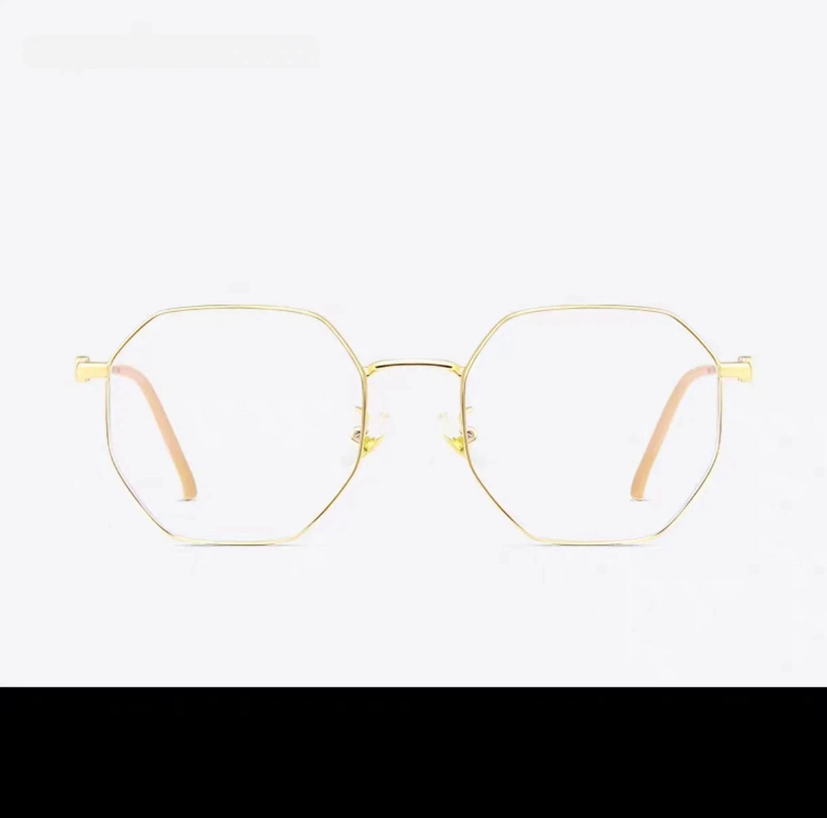 Gold unisex alloy geometric full-rim glasses, original front view