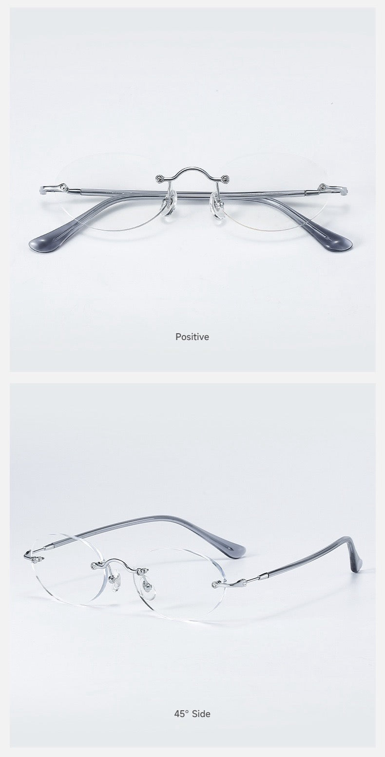 Black/Silver unisex rectangular titanium rimless glasses, product view
