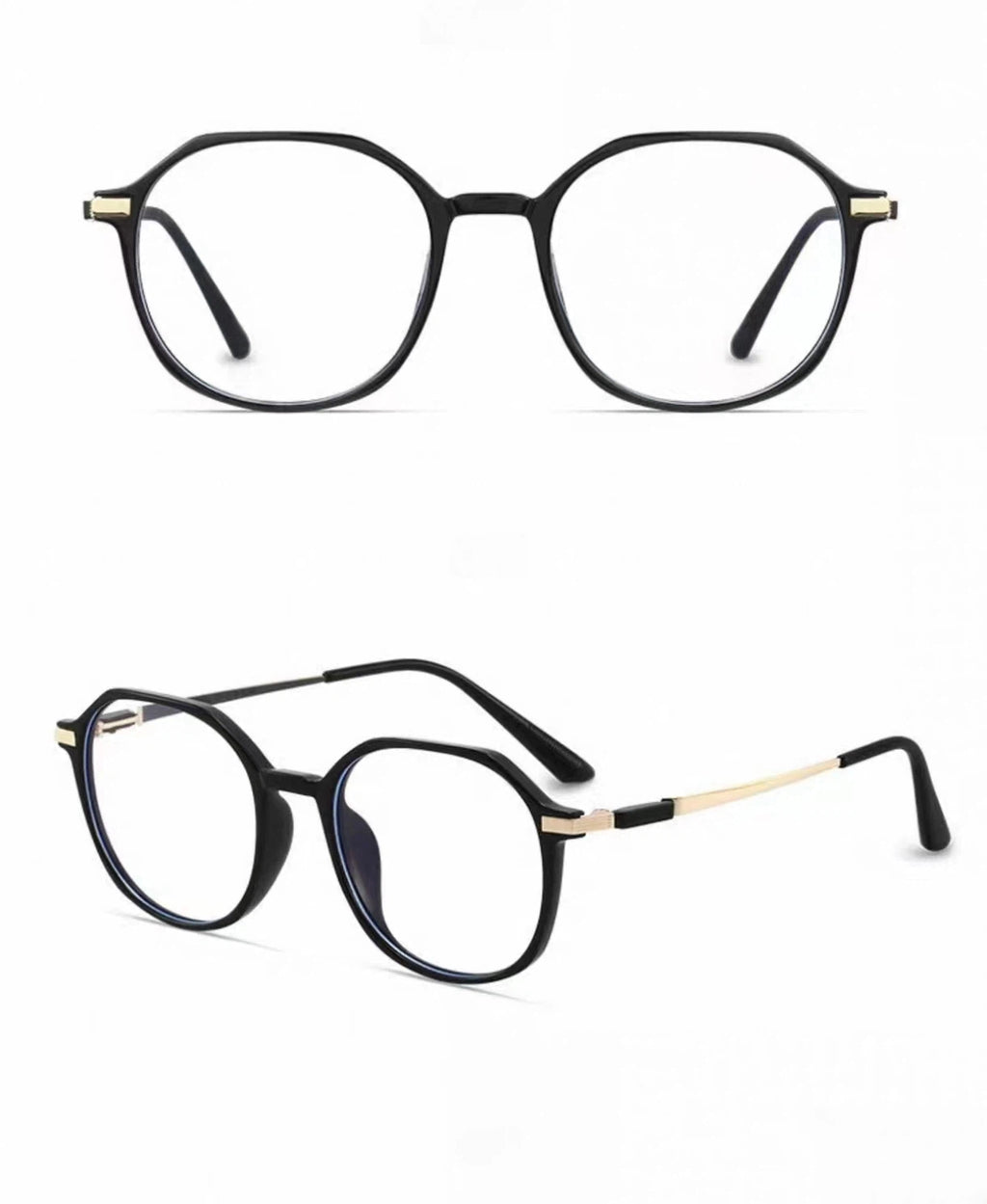 Black women's TR90 and alloy full-rim glasses, original front-and-45-degree composite detail