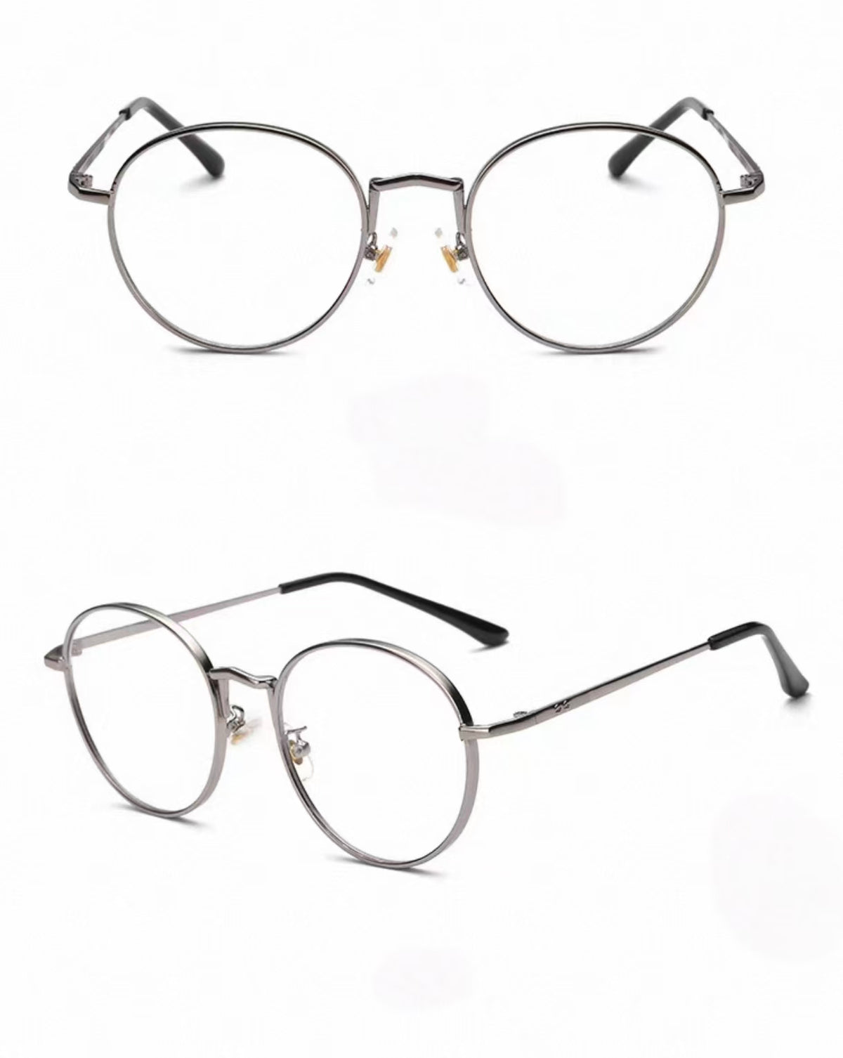 Dark Gray men's alloy near-round full-rim glasses, original front-and-45-degree composite detail