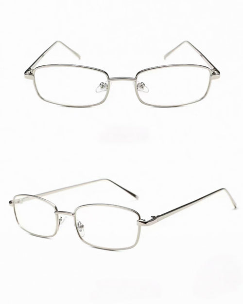 Silver slim alloy square full-rim eyeglass frame, product views