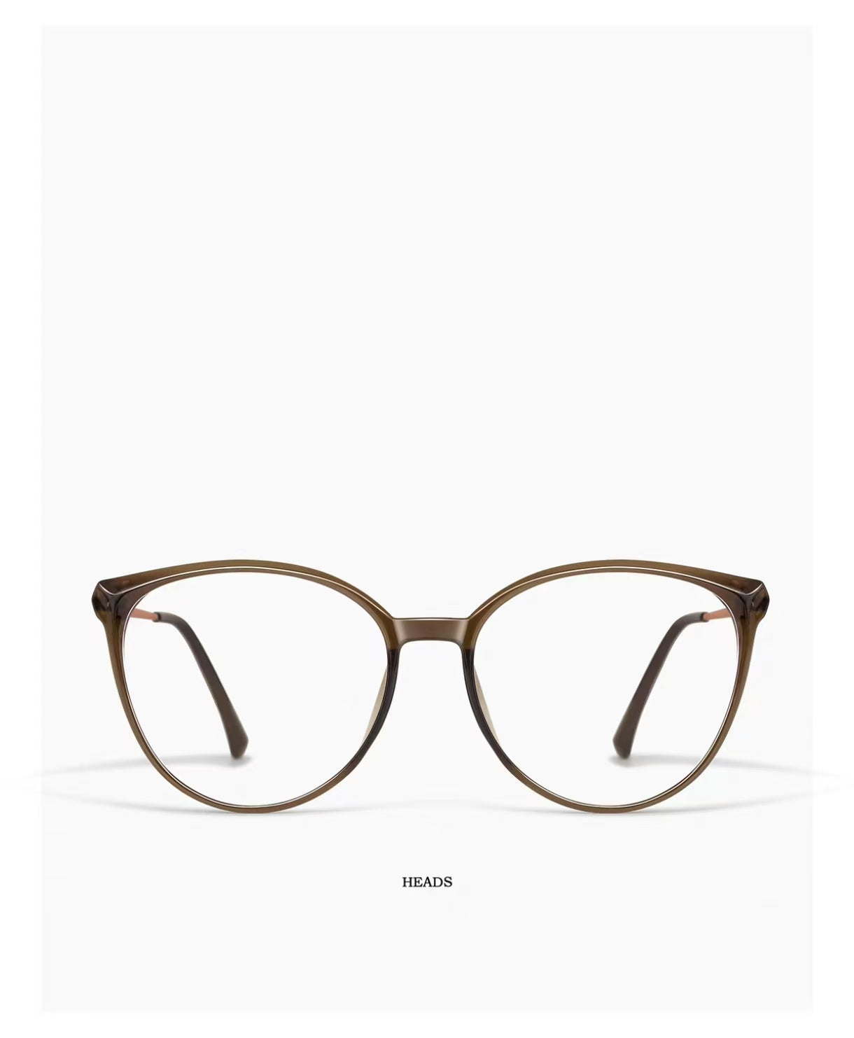 Amber Brown oversized cat-eye full-rim eyeglass frame, front and three-quarter product views