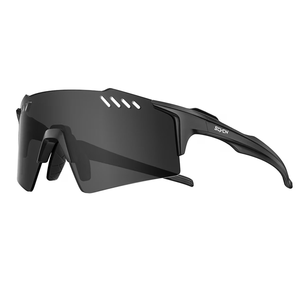 Black Frame/Black Lens 45-degree product view of Protective Windproof Sports Sunglasses