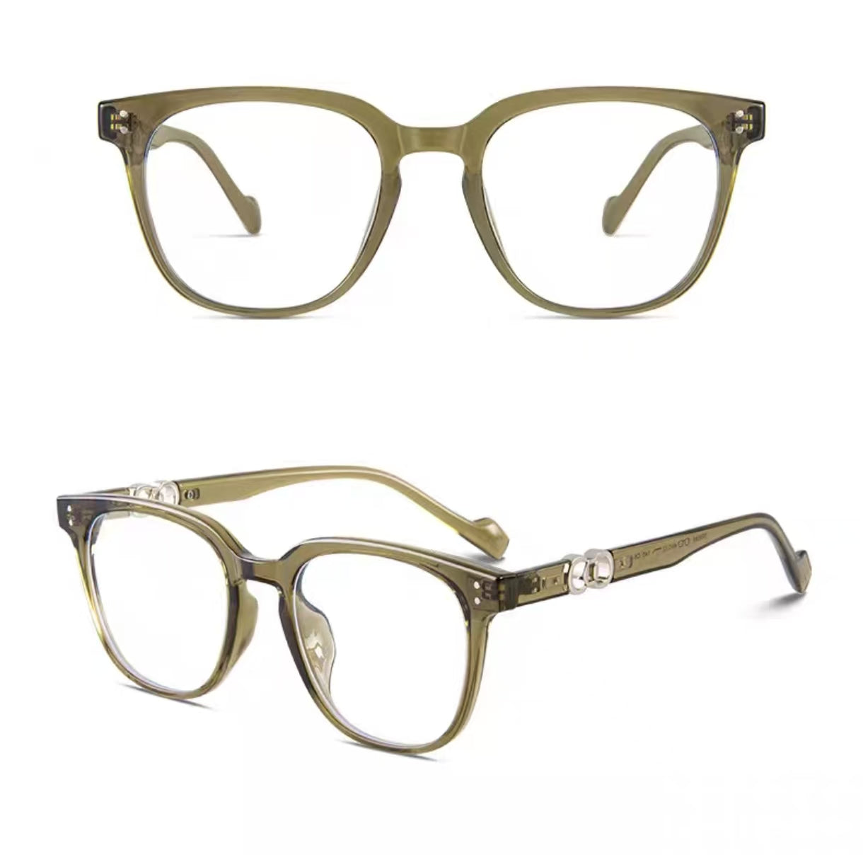 Cool Tea Brown round-square full-rim eyeglass frame, front and three-quarter product views