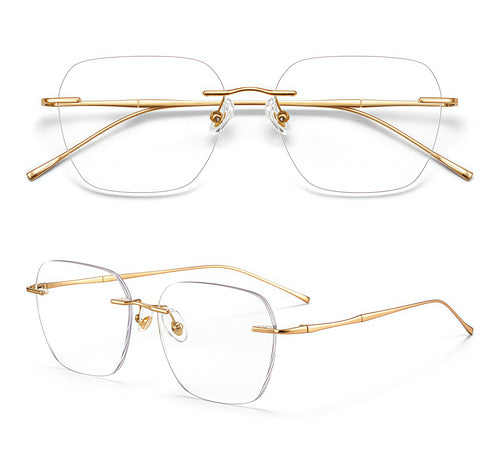 Gold front and 45-degree product views of Intellectual Professional Rimless Glasses