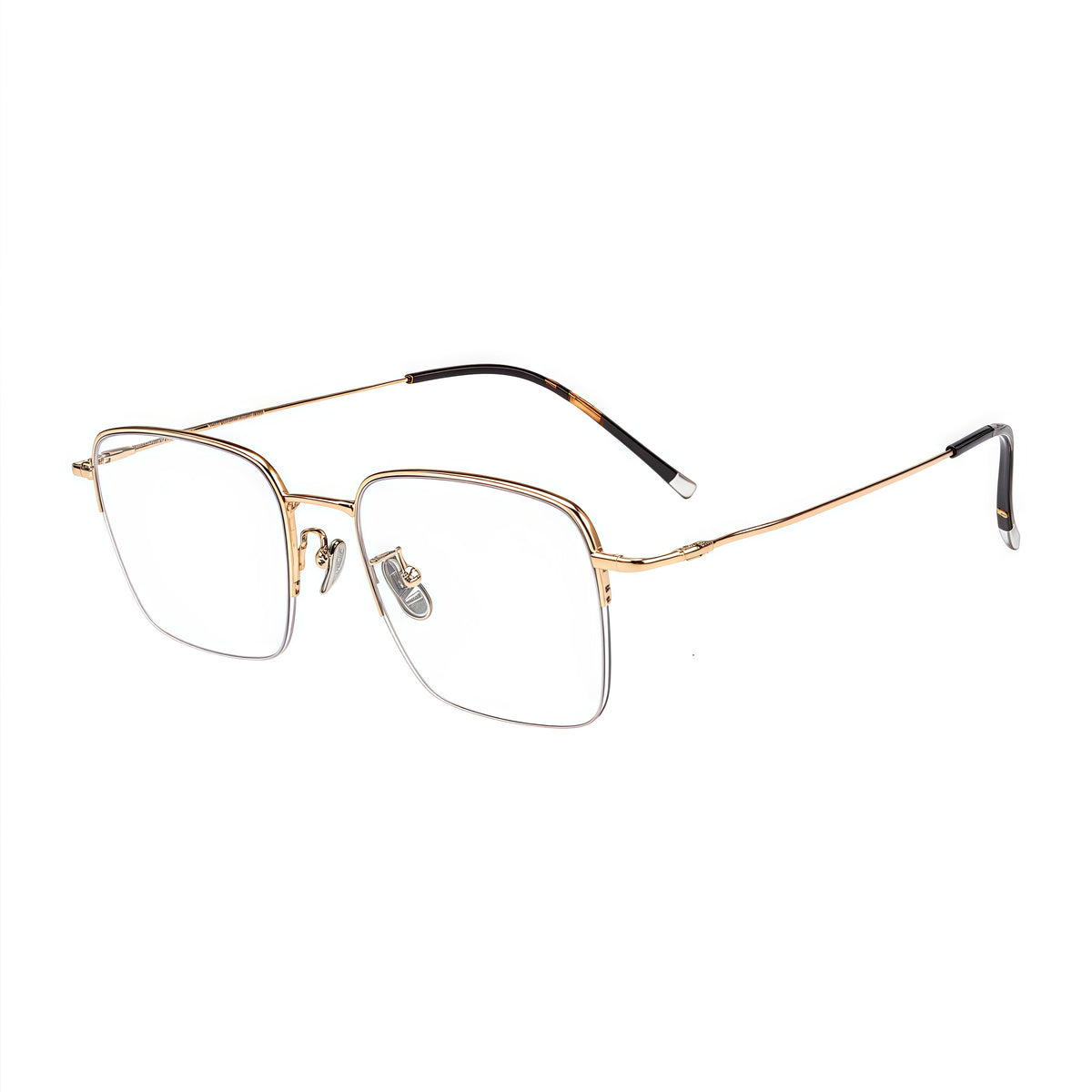 Gold unisex business titanium semi-rimless glasses, 45-degree product view
