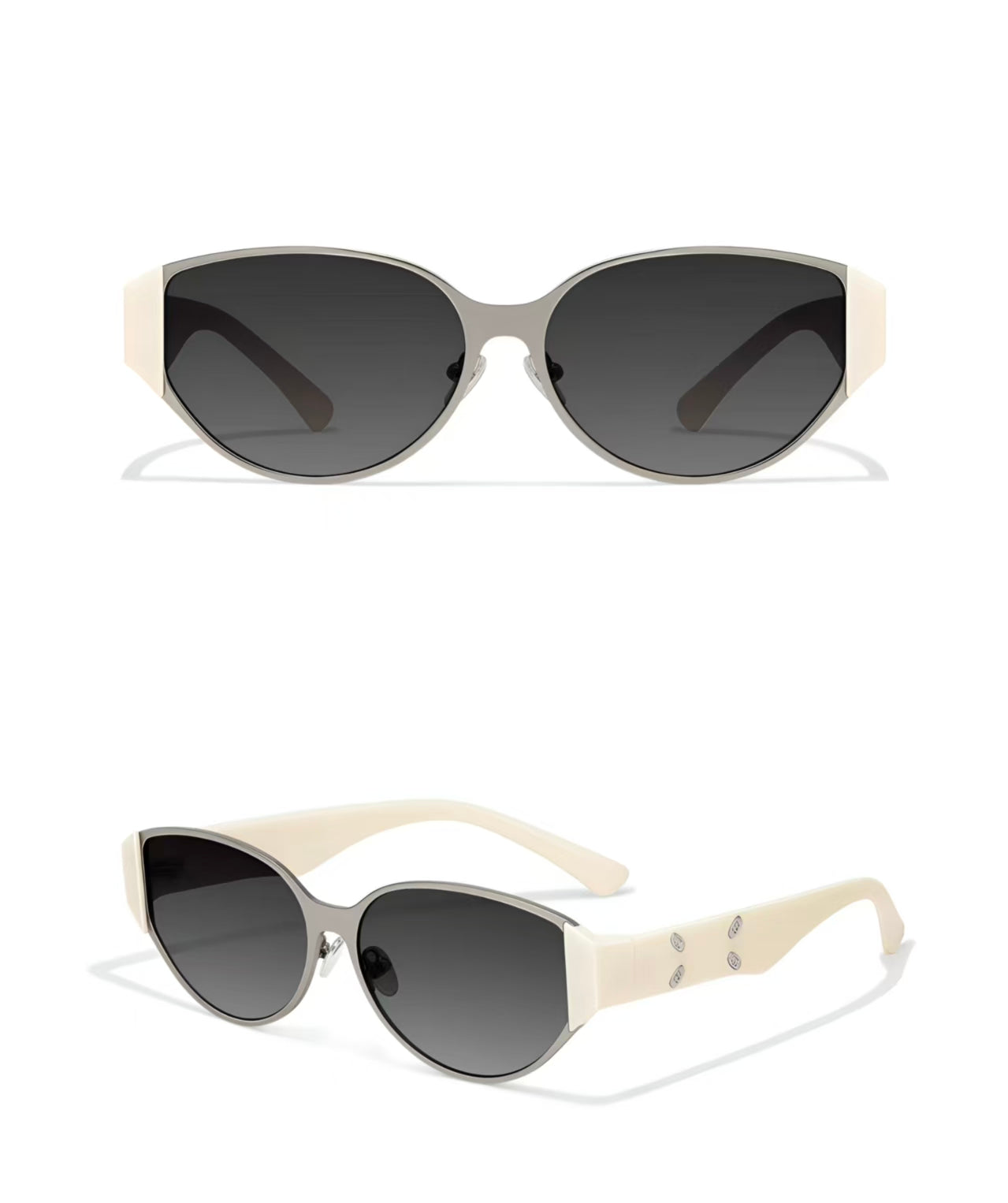 Vintage Women’s Off White Metal Cat Eye UV400 Beach Sunglasses