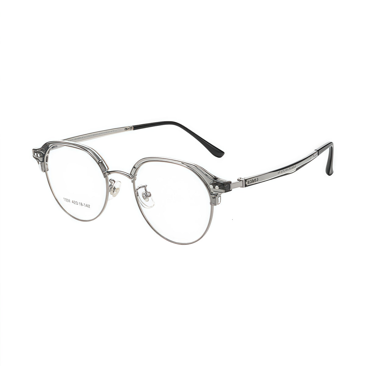 Crystal Grey/Gunmetal 45-degree product view of Intellectual Vintage Semi-Rimmed Eyeglasses