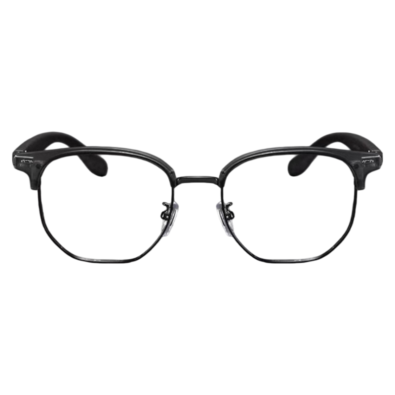 Matte Grey men's vintage TR and alloy semi-rimless glasses, front product view