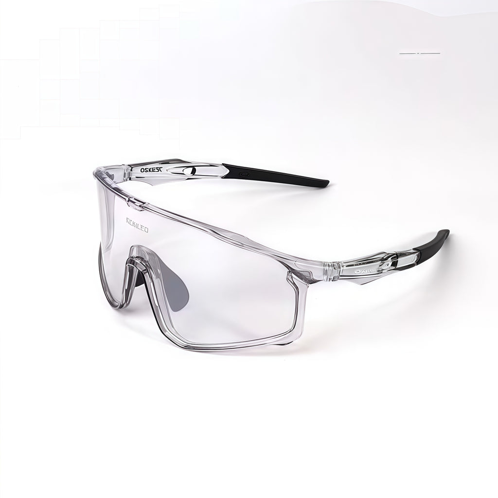 Crystal Grey Frame/Photochromic Silver Lens unisex tr90 shield sunglasses, 45-degree view