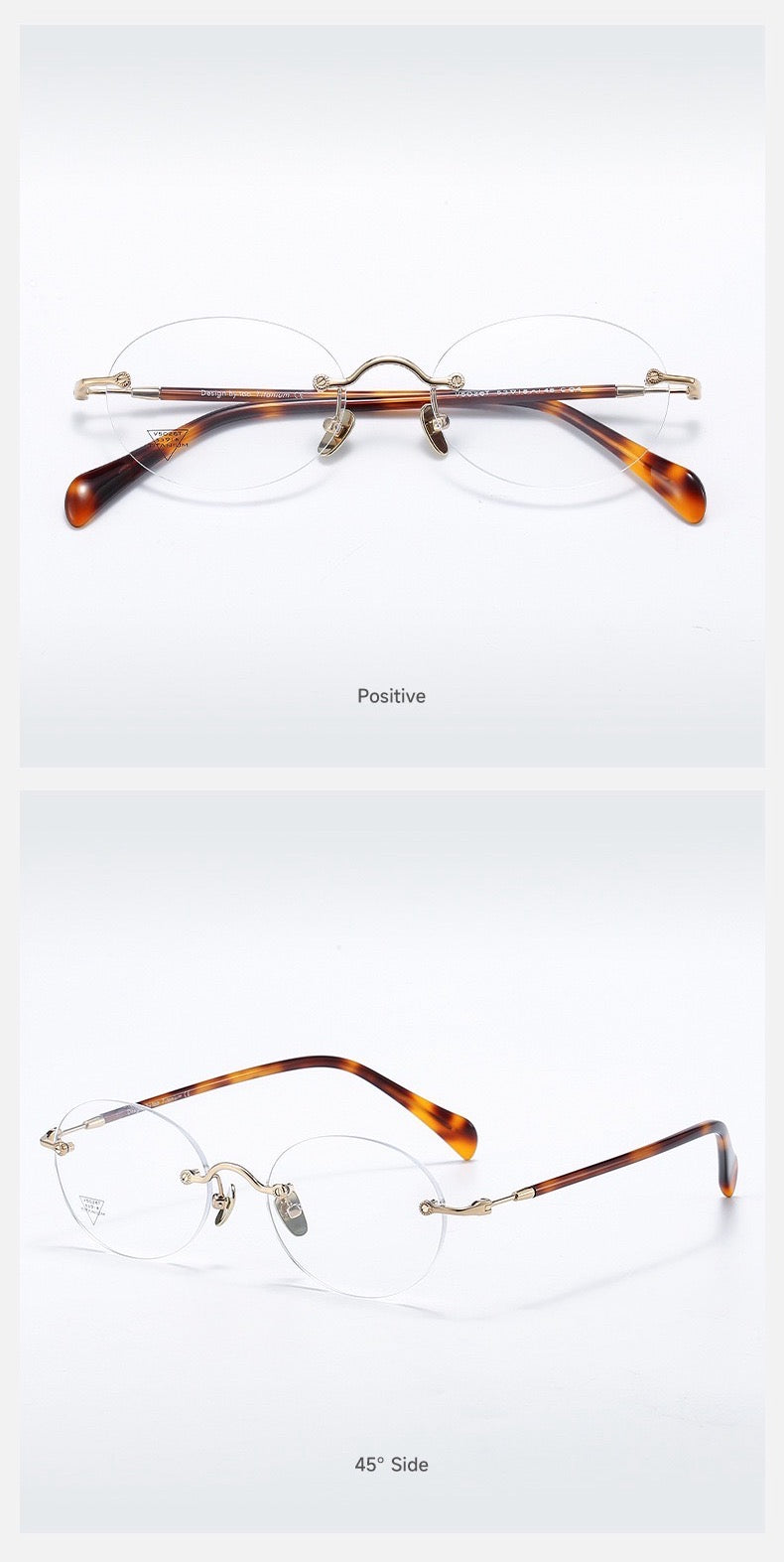 Light Gold/Tortoise front and 45-degree product views of Vintage Sophisticated Rimless Eyeglasses