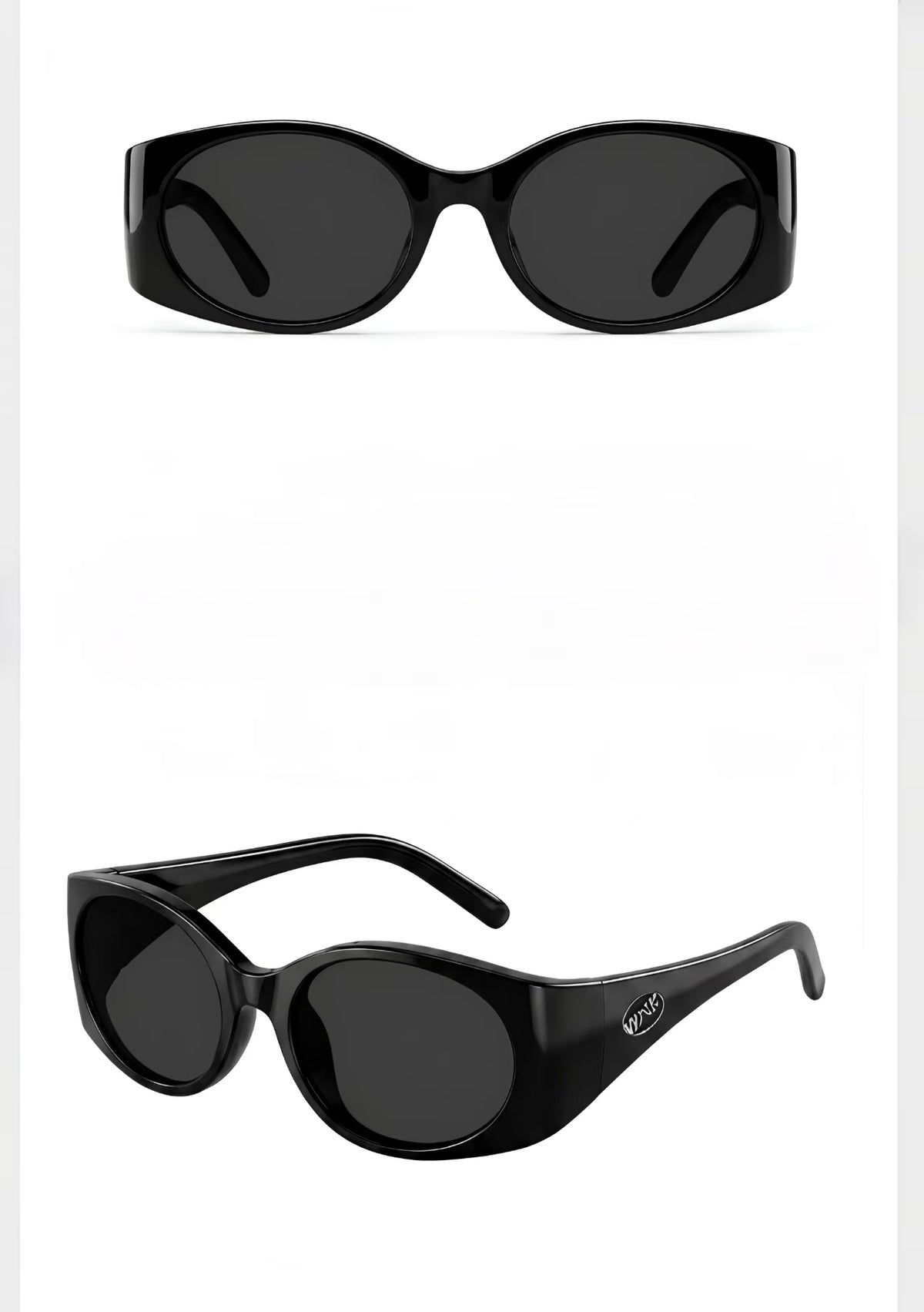Black unisex polycarbonate oval sunglasses, product views