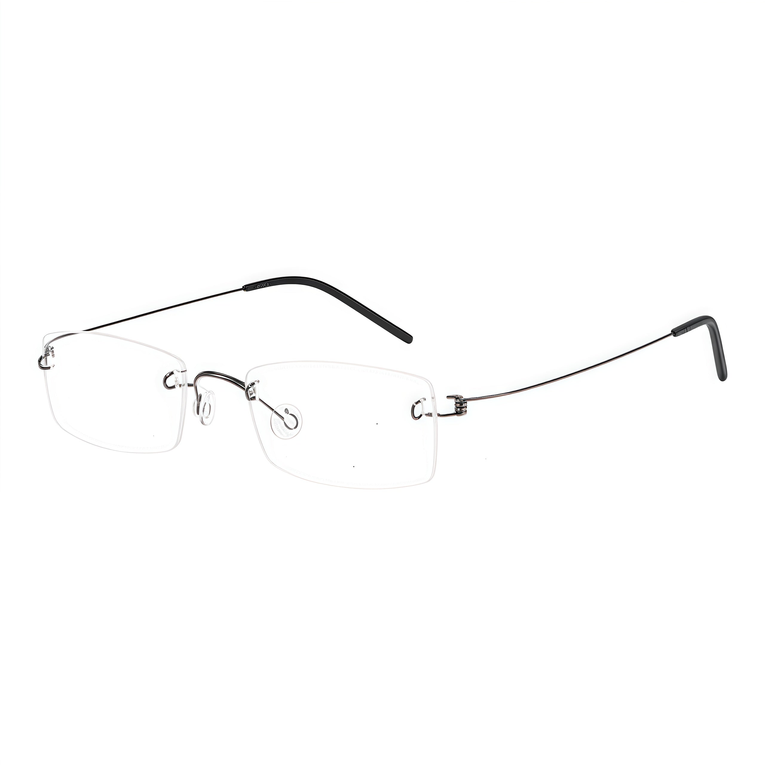 Gunmetal unisex pure-titanium rimless arched-bridge glasses, 45-degree product view