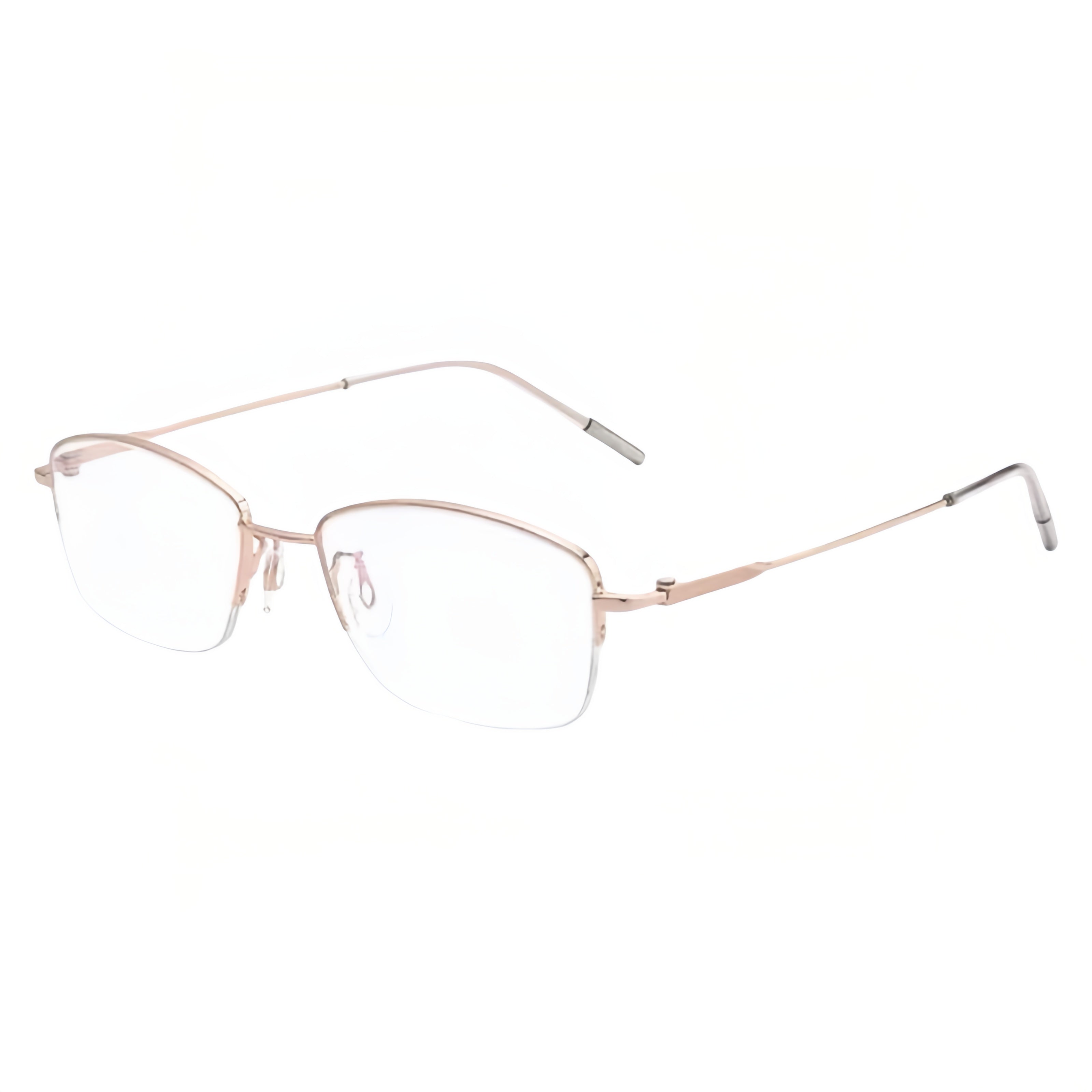 Rose Gold rectangular semi-rimless eyeglass frame, product view