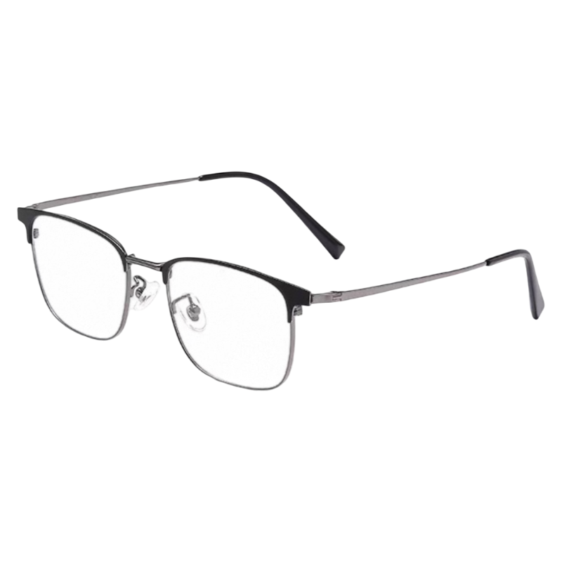 Black and Gunmetal classic square browline profile semi-rimless eyeglass frame, three-quarter product view