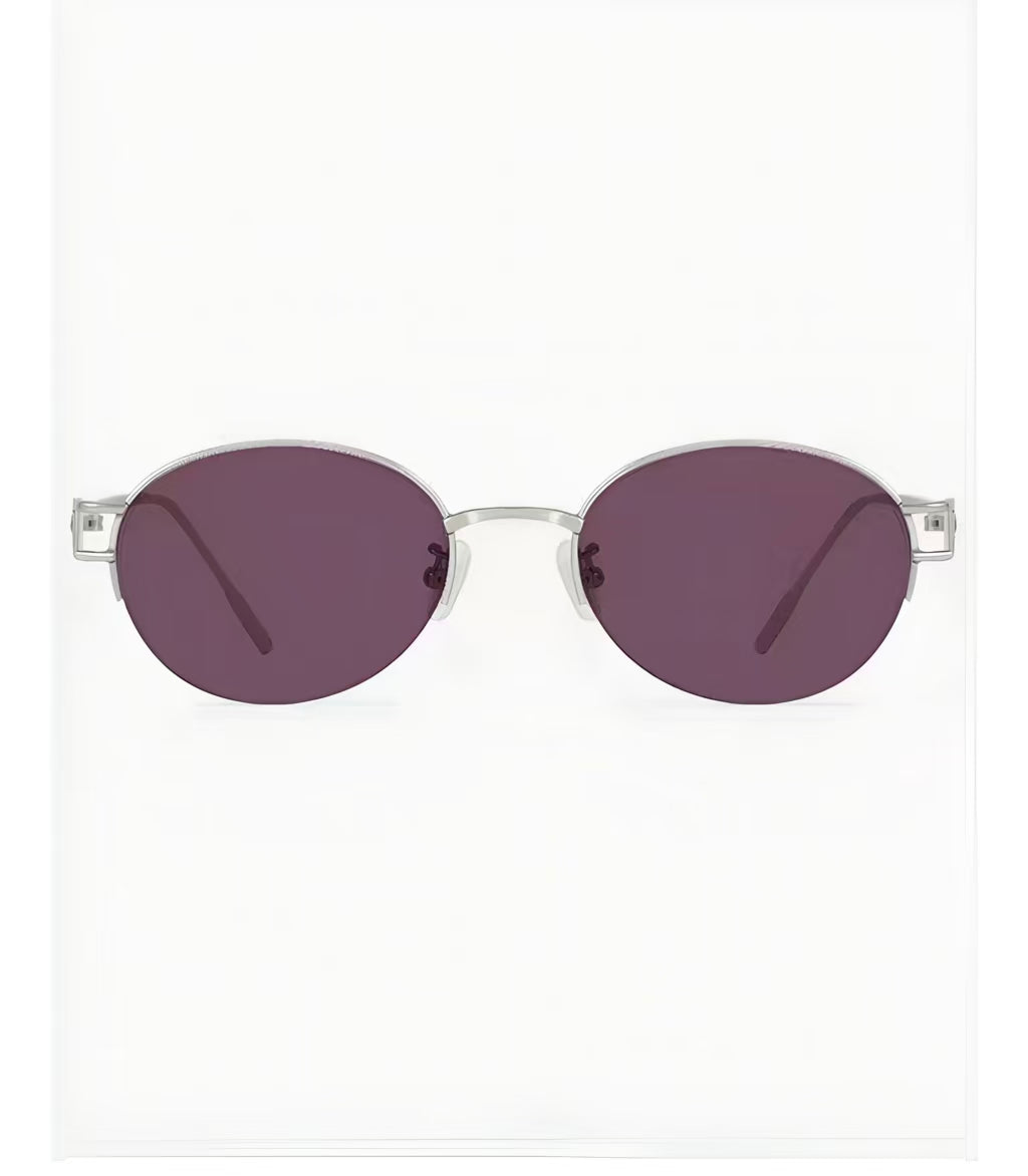 Women’s Burgundy semi-rimless oval sunglasses, front and three-quarter views