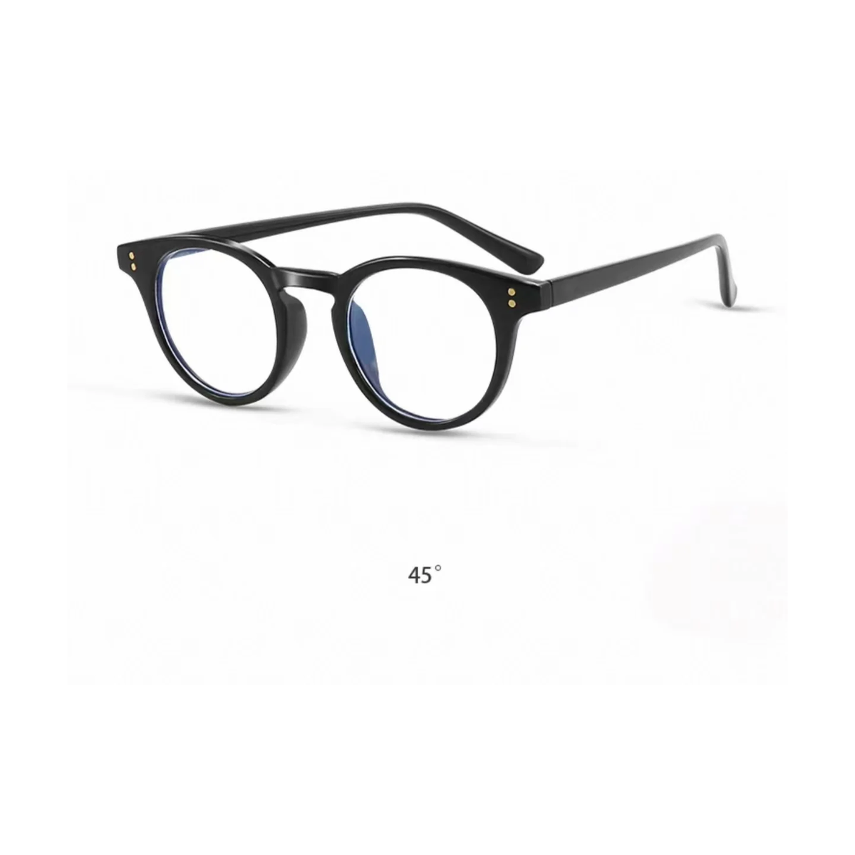 Black eyeglass frame, 45-degree product view