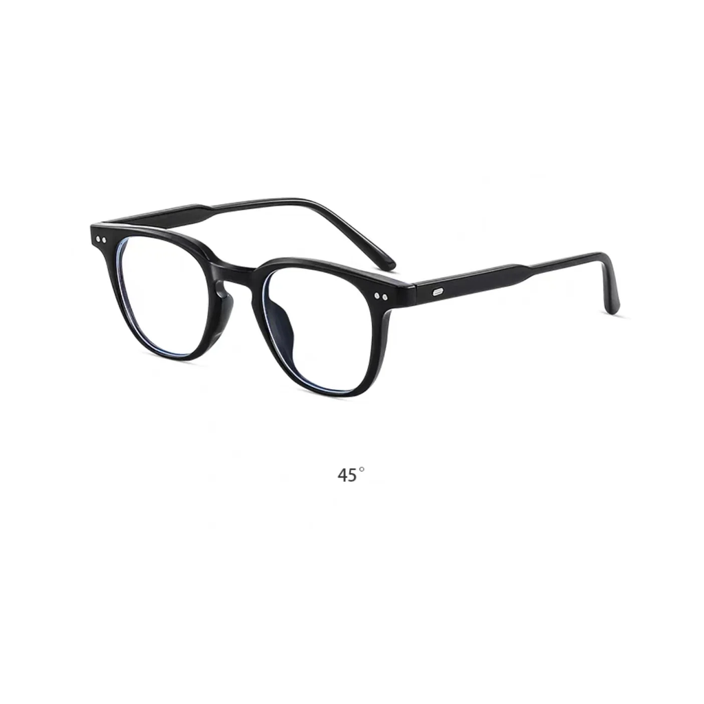 Glossy Black eyeglass frame, 45-degree product view