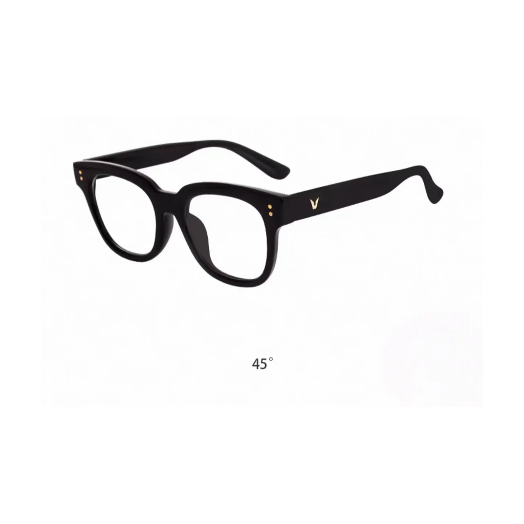 Black eyeglass frame, 45-degree product view