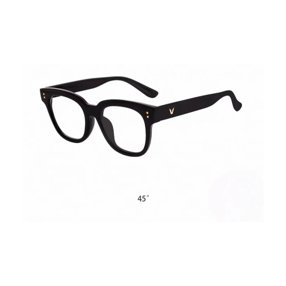 Black eyeglass frame, 45-degree product view