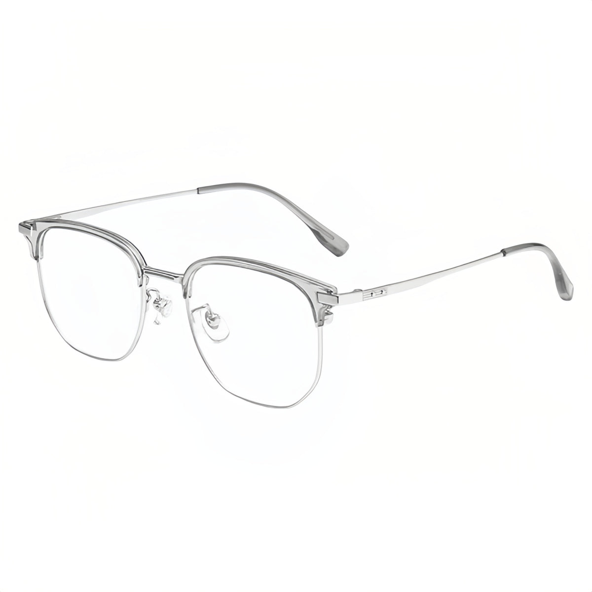 Crystal Grey/Silver round semi-rimless eyeglass frame, product view
