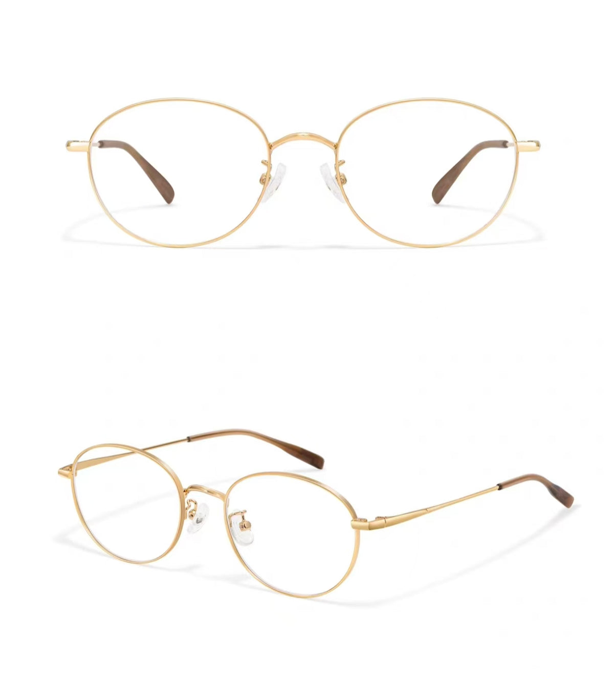 Gold small-fit alloy oval full-rim eyeglass frame, product views
