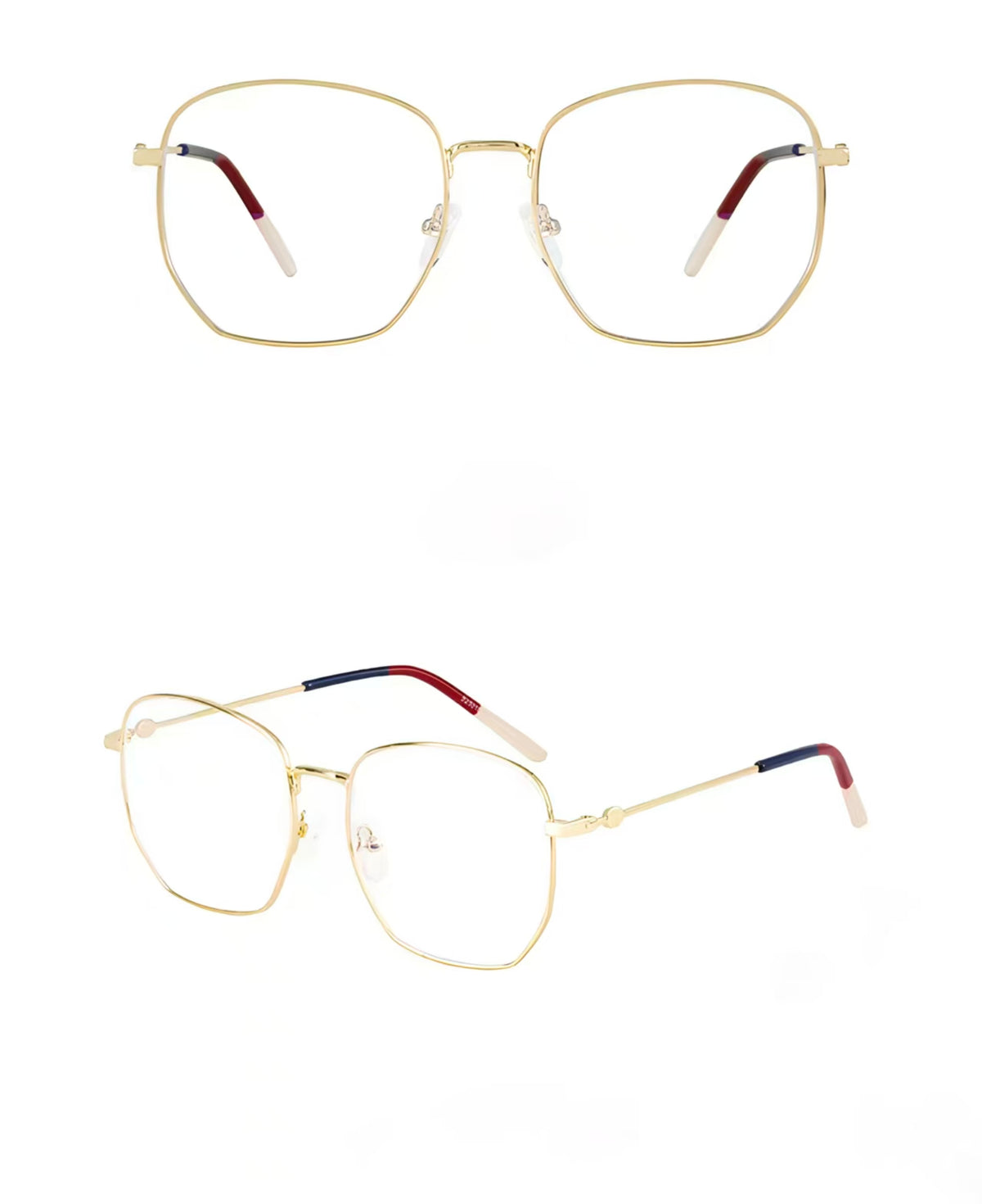 Gold men's oversized titanium full-rim glasses, original front and 45-degree composite detail