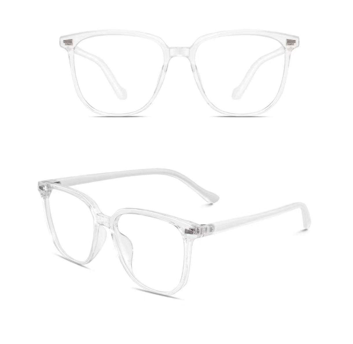 Crystal White square full-rim eyeglass frame, front and three-quarter product views