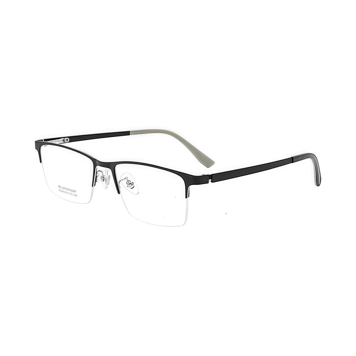 Black/Silver semi-rimless rectangular glasses, original 45-degree reference view