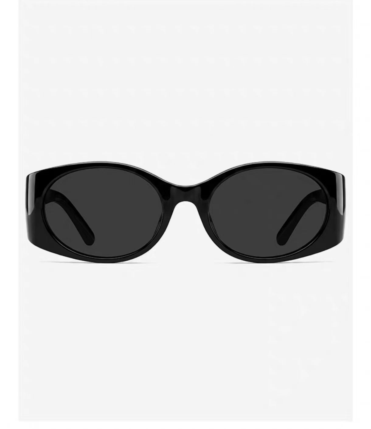 Black full-rim narrow rectangular polycarbonate sunglasses, front view