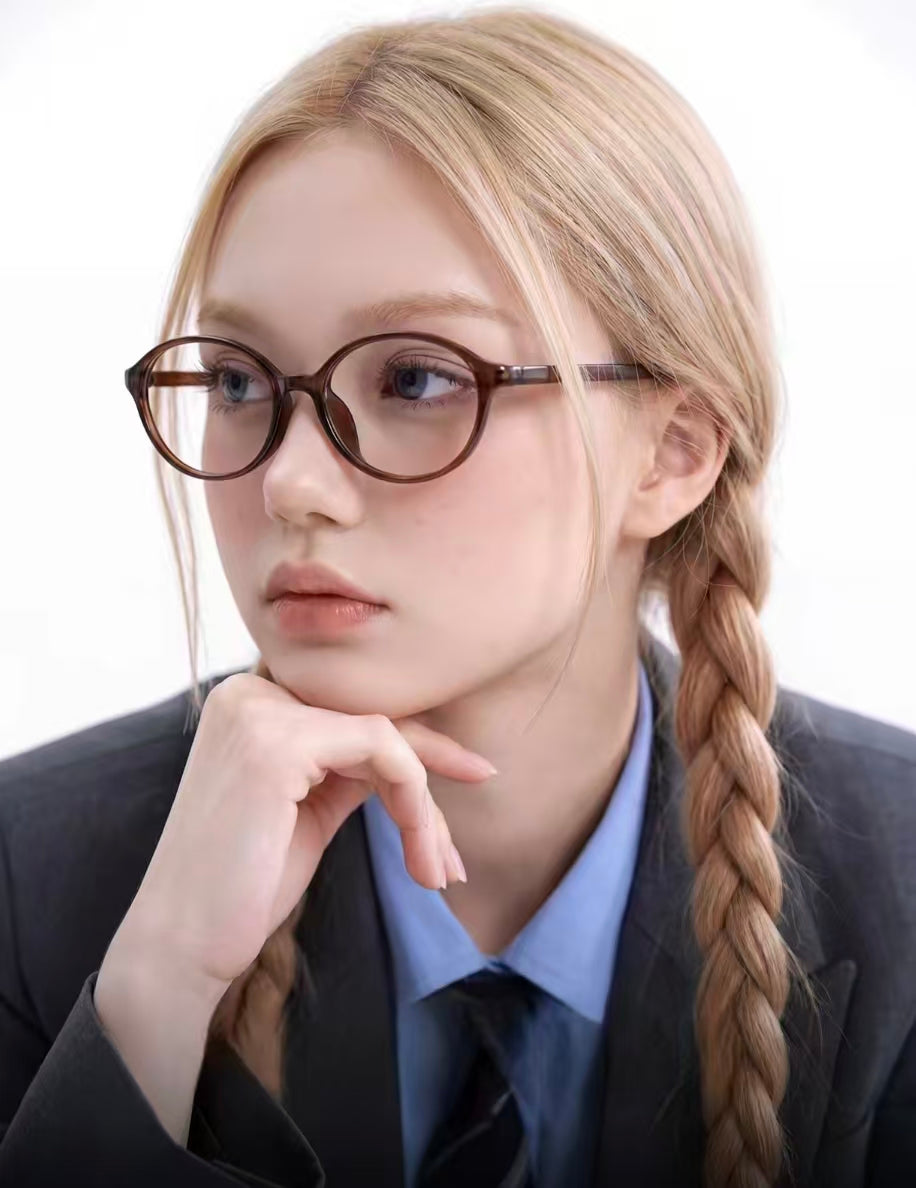 Unisex Retro Geek Chic Ultra-Light Small Oval High-Prescription Glasses