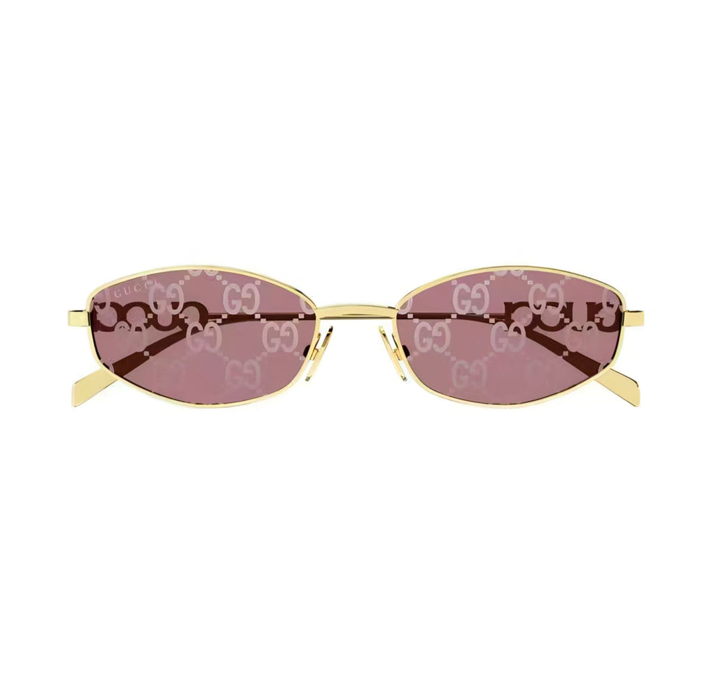 Gold & Red front product view of Gucci  Oval frame sunglasses