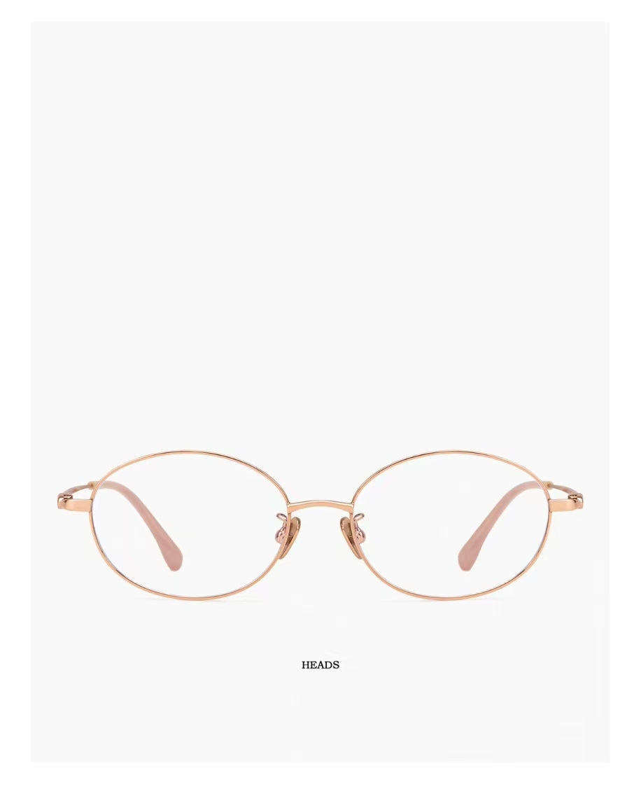 Rose Gold women's small-fit ultra-light semi-titanium oval full-rim glasses, front product view