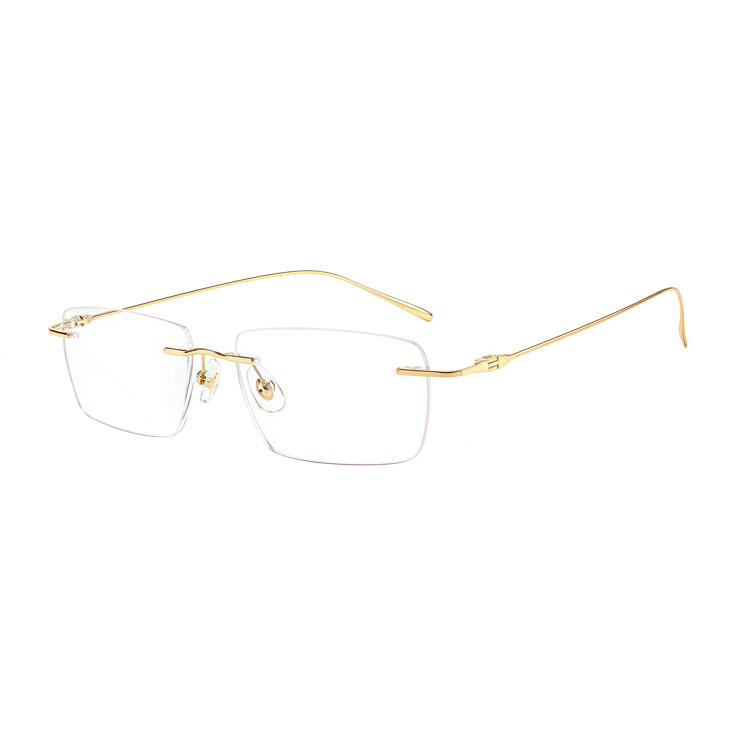 Gold unisex titanium rimless sculpted-hinge glasses, 45-degree product view