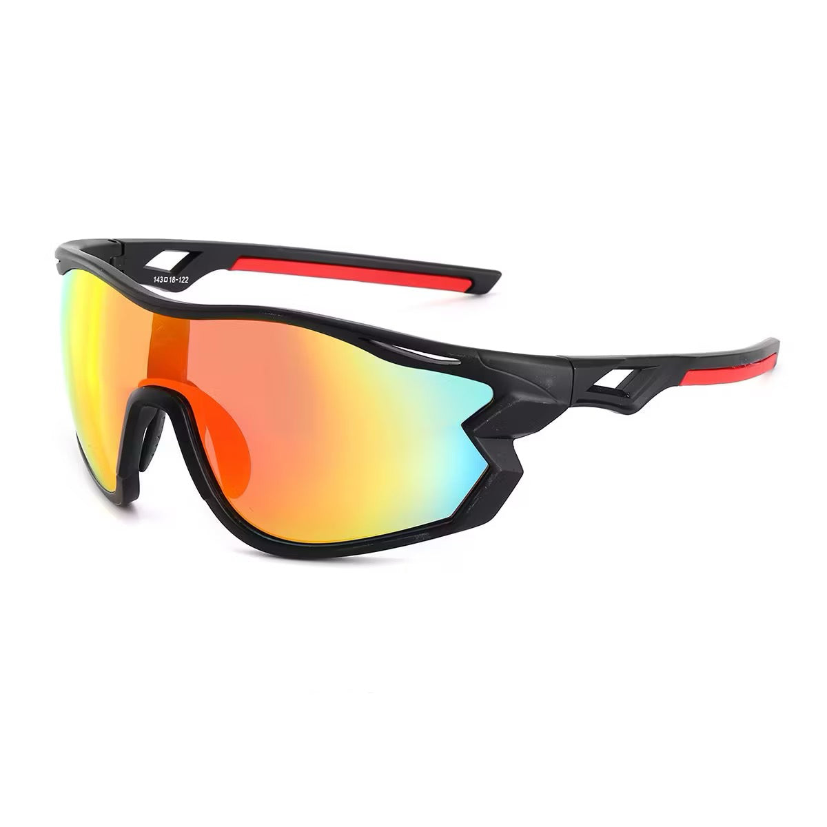 Black Frame/Red Lens 45-degree product view of Outdoor Adventure Windproof Sports Sunglasses