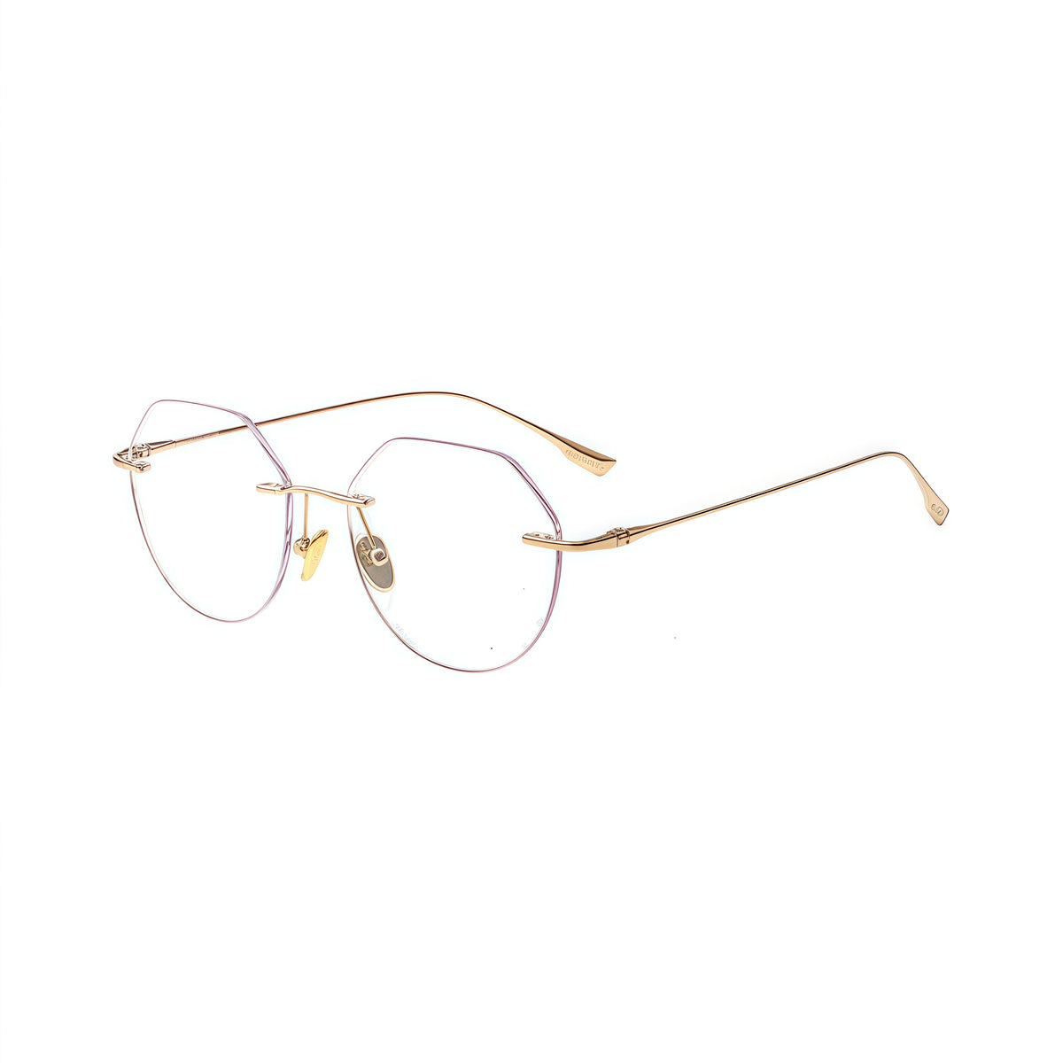 Rose Gold women's round pure titanium rimless glasses, product view