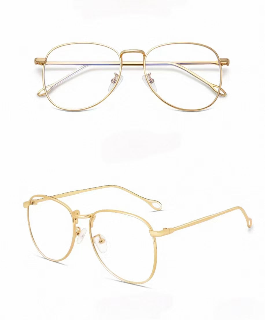 Gold men's retro oversized alloy full-rim glasses, original front and 45-degree composite detail