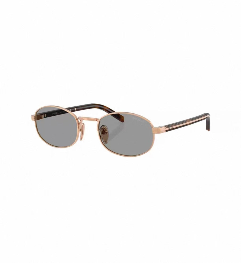 Gold&Gray unisex acetate and metal oval sunglasses, detail-01 view