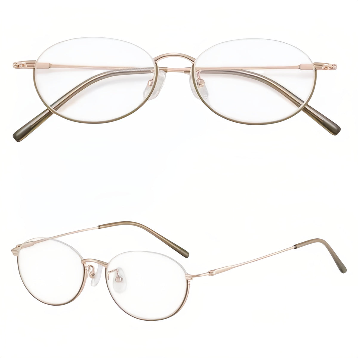 Avocado Green/Rose Gold front and 45-degree product views of Stylish Refined Vintage Semi-Rimmed Eyeglasses