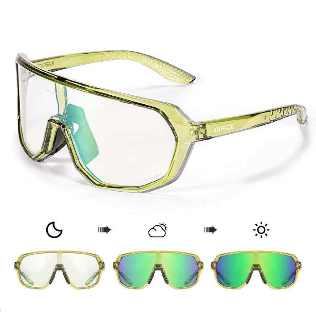 Crystal Green Frame/Photochromic Green Lens unisex tr wraparound rectangle sunglasses, detail-01 view