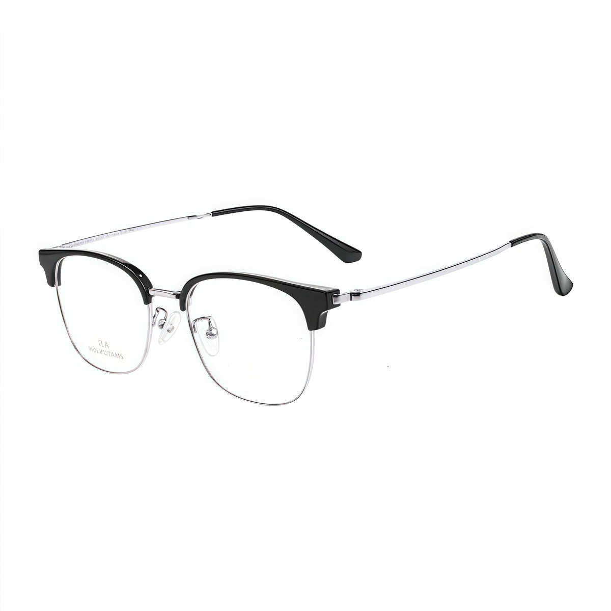 Black/Silver men's TR-and-titanium semi-rimless glasses, original 45-degree product view