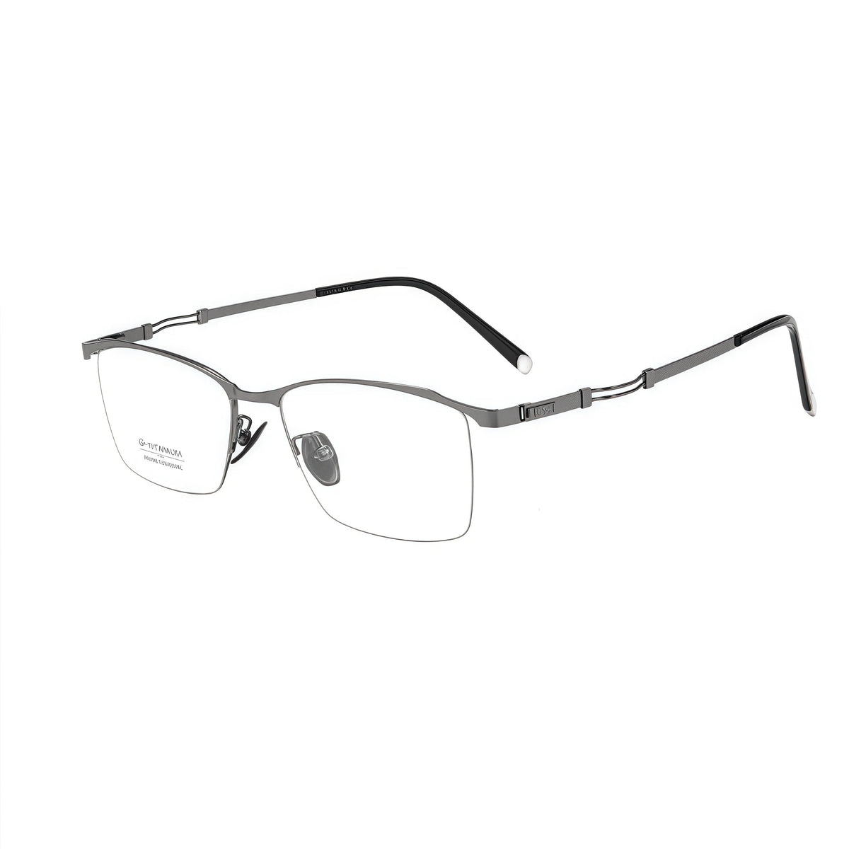Gunmetal men's professional alloy semi-rimless glasses, original 45-degree product view