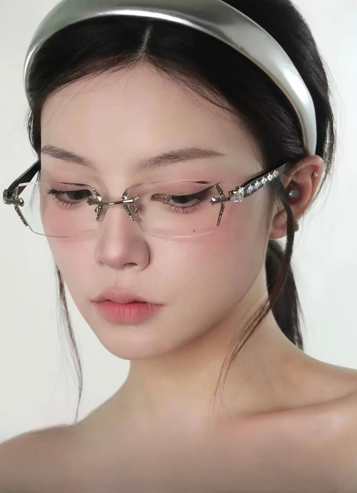 Y2K Women’s Rimless Metal Clear Prescription Glasses Frame