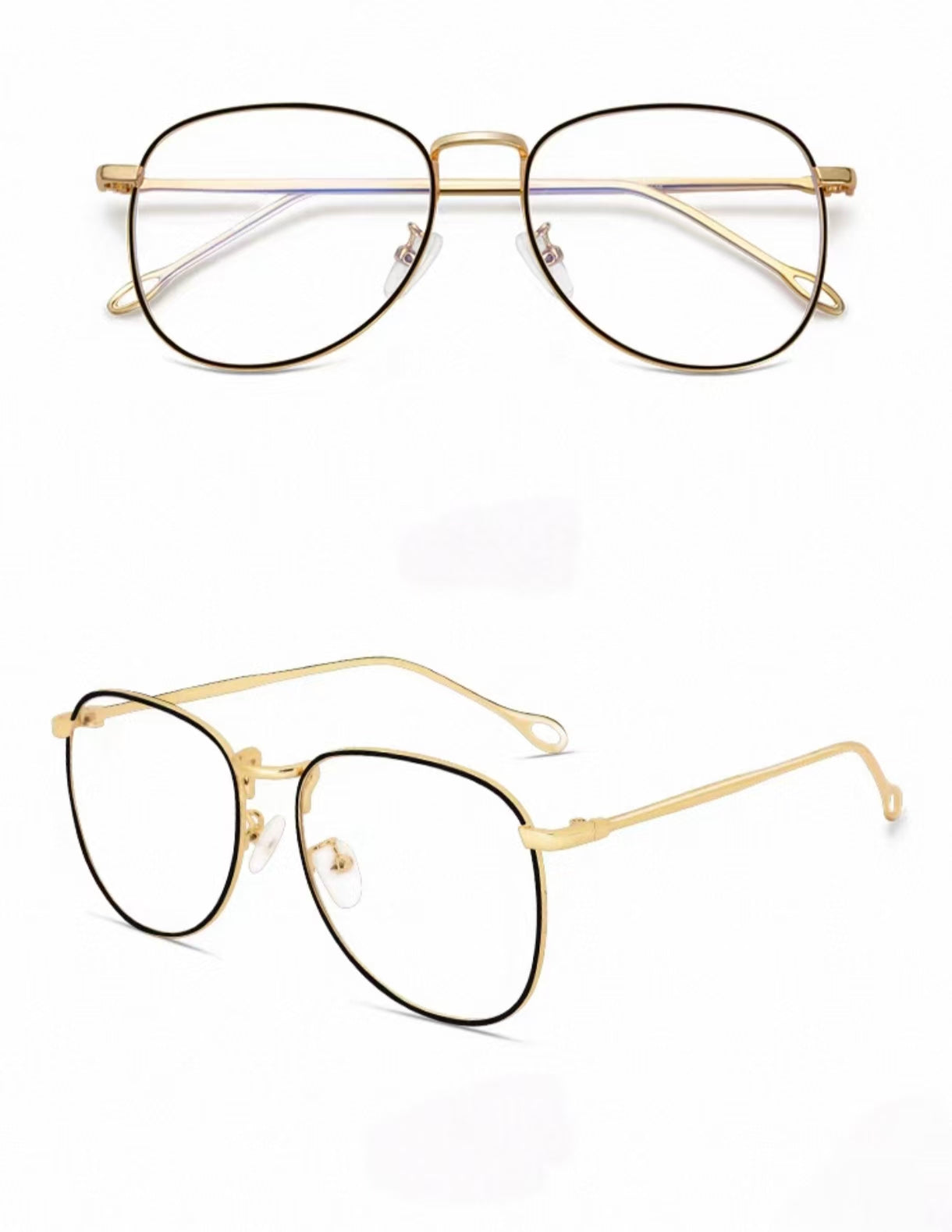Black&Gold men's retro oversized alloy full-rim glasses, original front and 45-degree composite detail