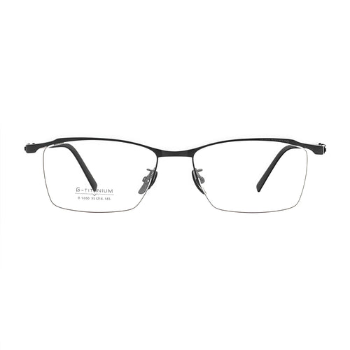 Black men's professional alloy semi-rimless glasses, original front product view