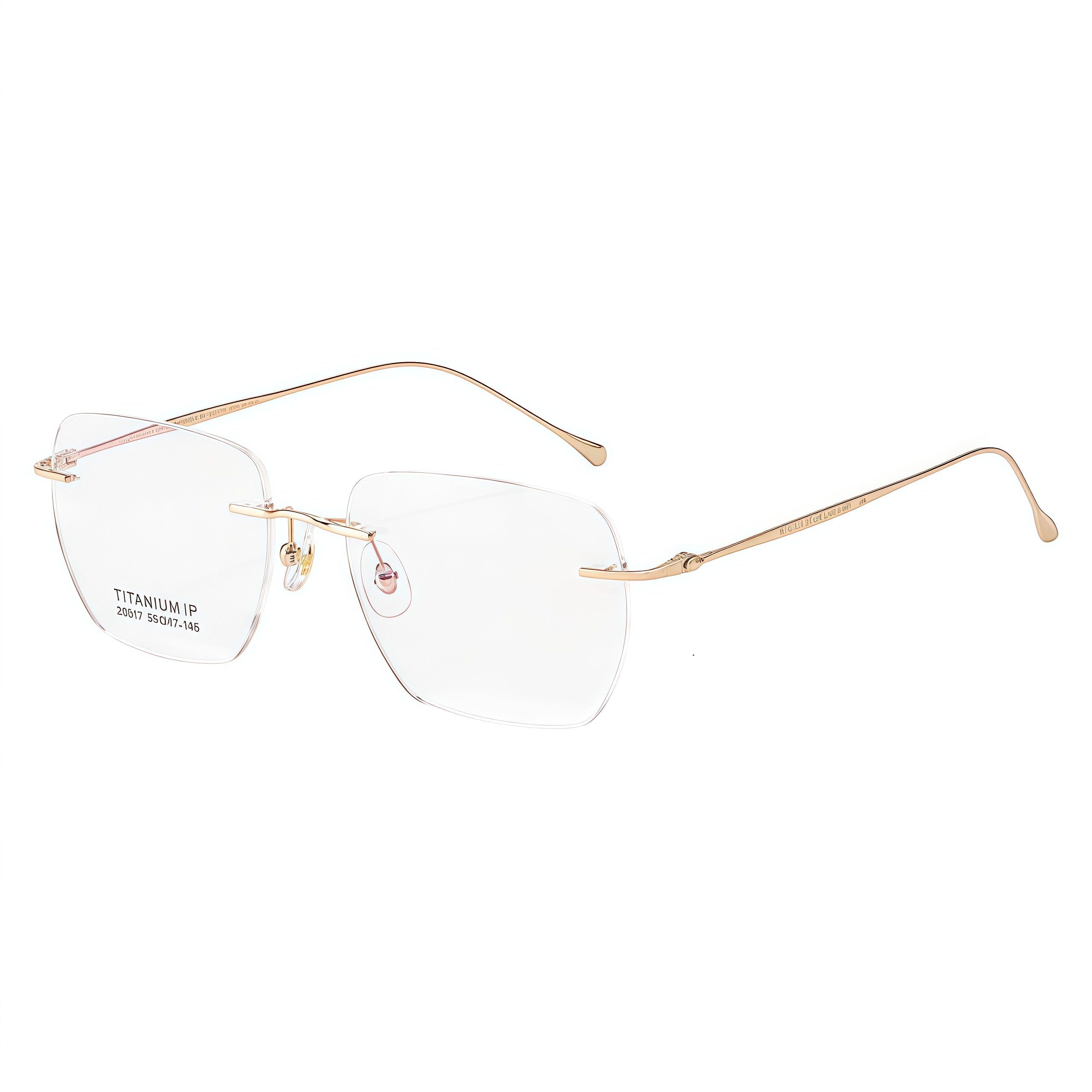 Gold unisex titanium rimless soft-square eyeglass frames, product view