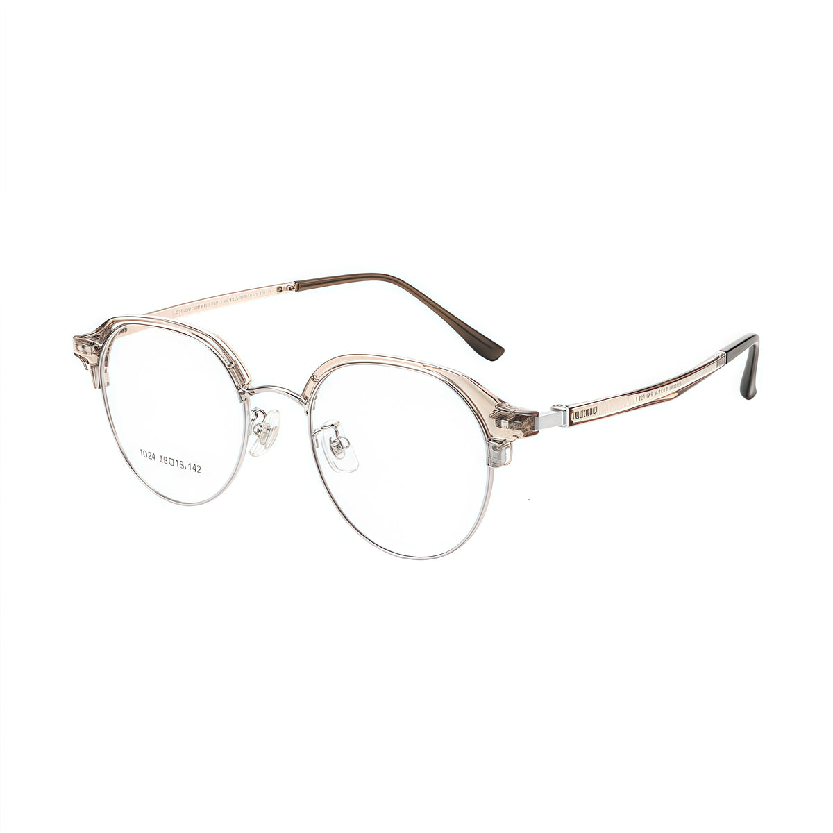 Crystal Brown/Silver 45-degree product view of Intellectual Vintage Semi-Rimmed Eyeglasses