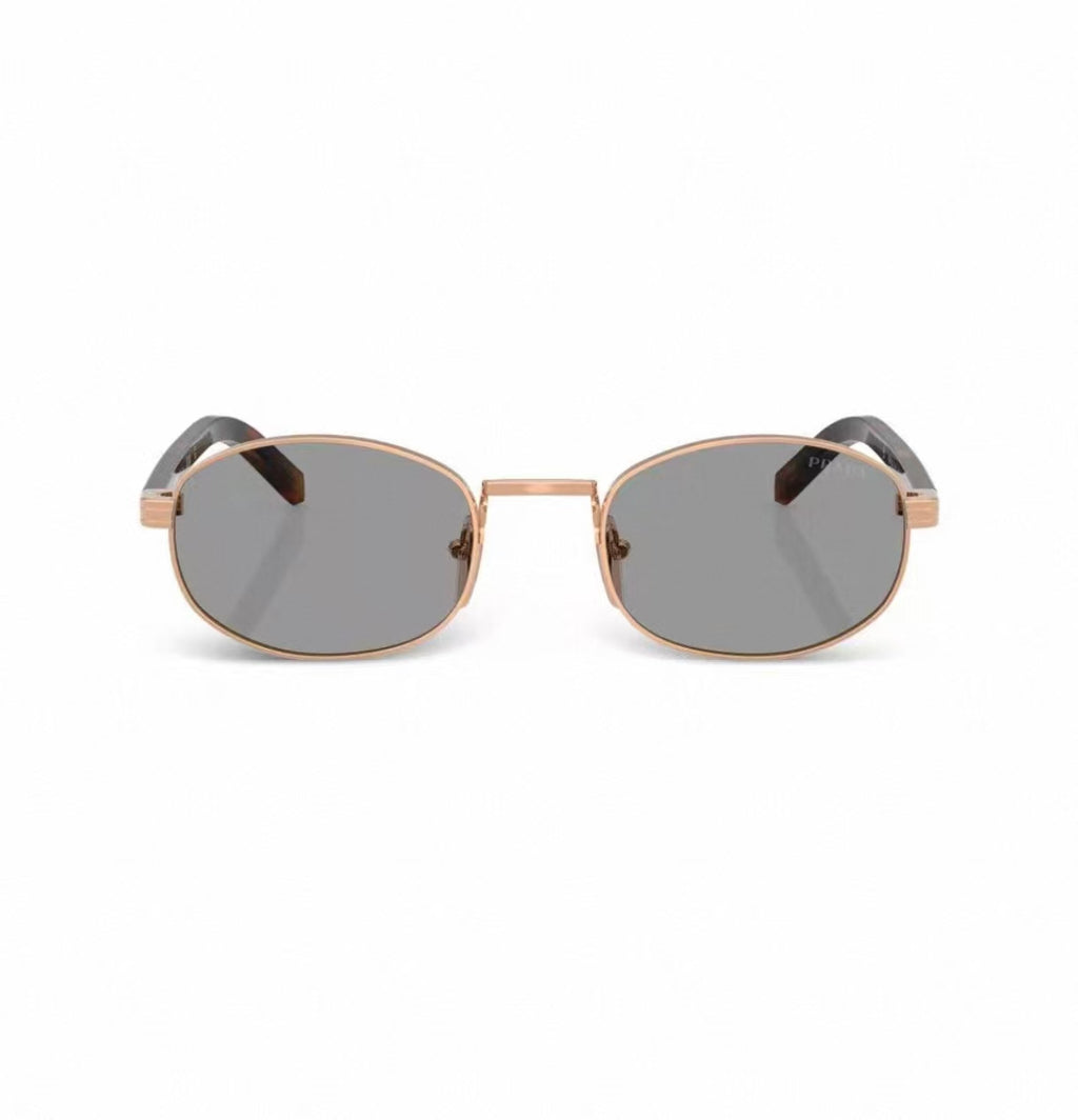 Gold&Gray unisex acetate and metal oval sunglasses, 45-degree view