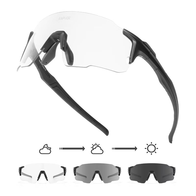 Black Frame/Photochromic Grey Lens unisex tr90 wraparound shield sunglasses, detail-01 view